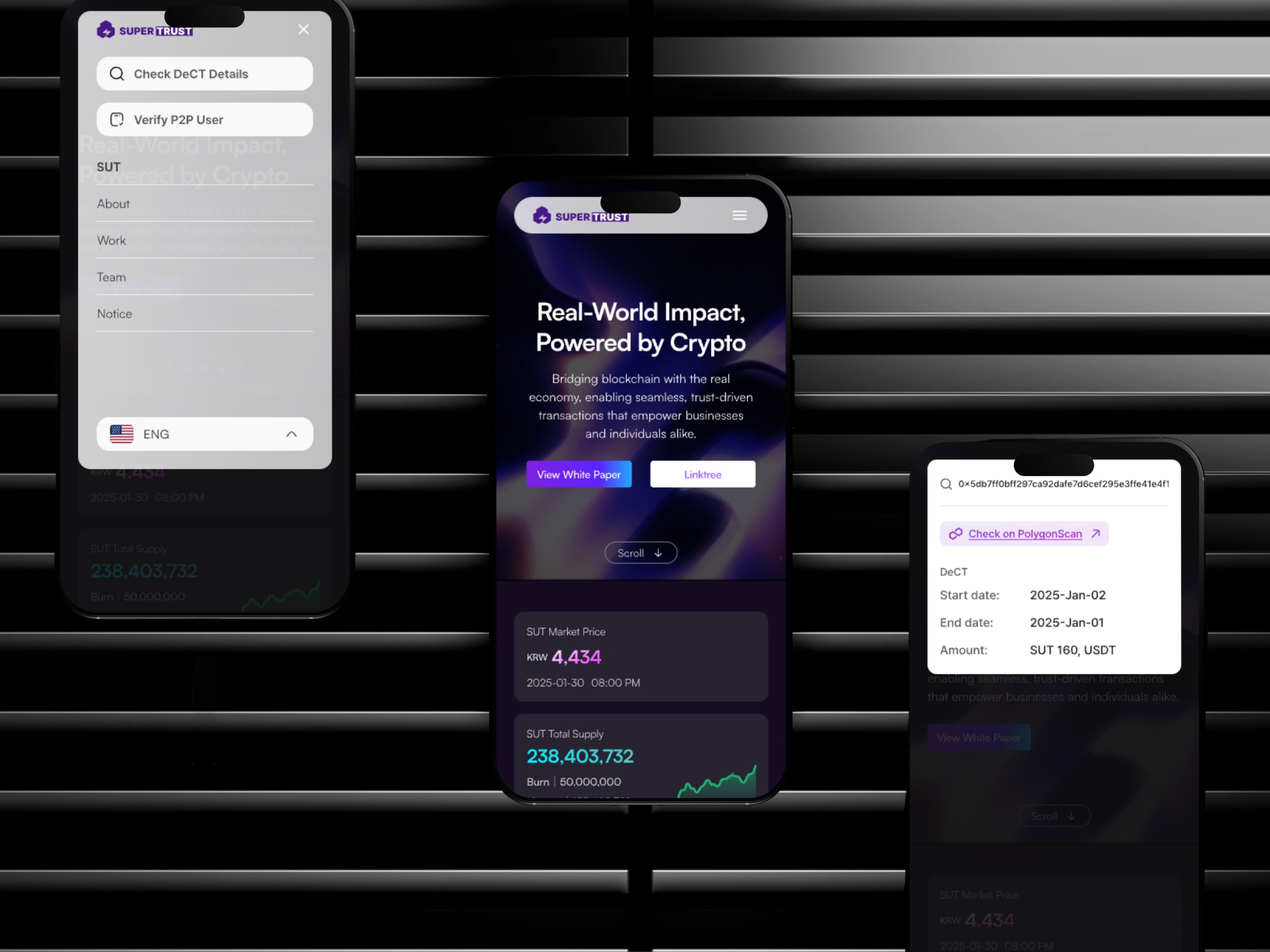 SuperTrust app menu and market screens