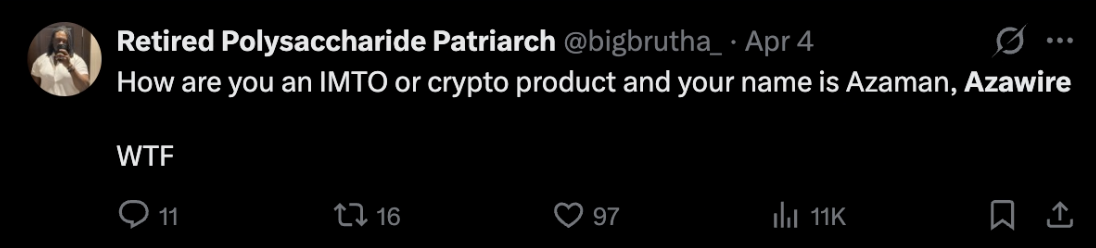 Tweet questioning the Azawire product